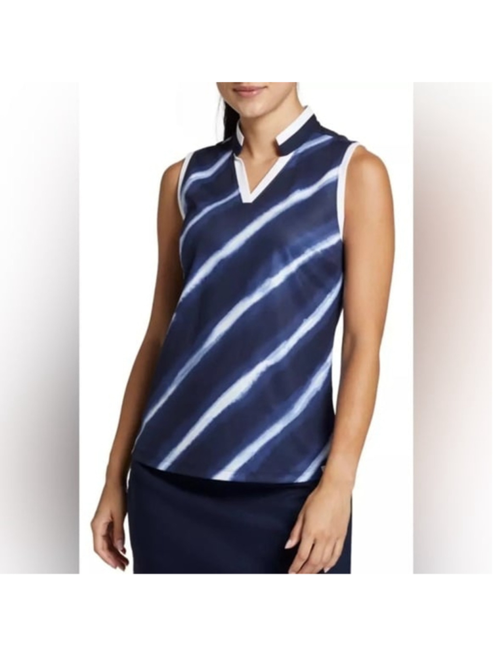 Lady Hagen stripe golf shirt navy white size m